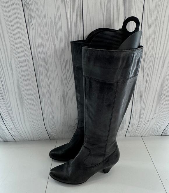 Born Shoes - Vintage Y2K Born Black Soft Leather Zip Heeled Riding Boots Womens Sz 7.5
